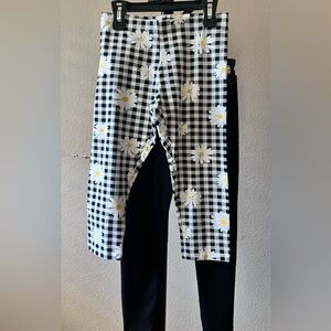 Kids Checkered Leggings with Daisies and Black leggings